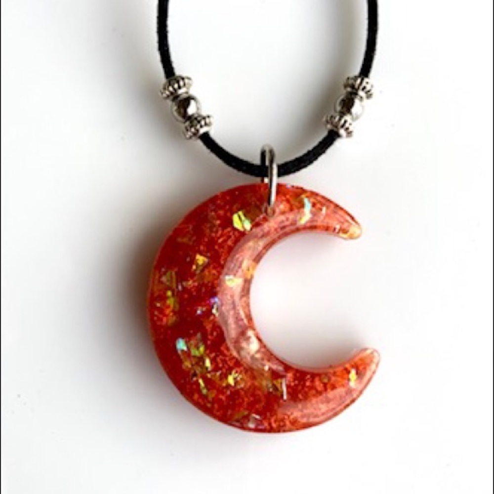 Orange & iridescent glitter resin crescent moon - Picture 11 of 14